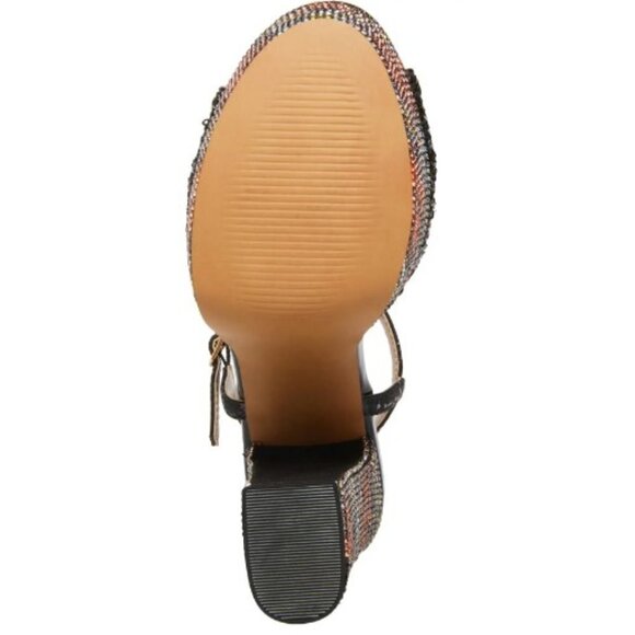 Betsey Johnson ALAIA BLACK PLAID Print Platform Sandal bling sequin NEW - Picture 3 of 8